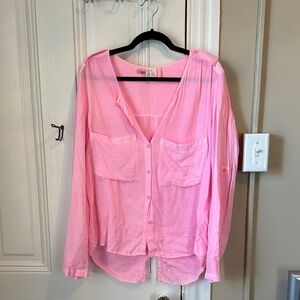 Distressed Pink Button-Up Blouse